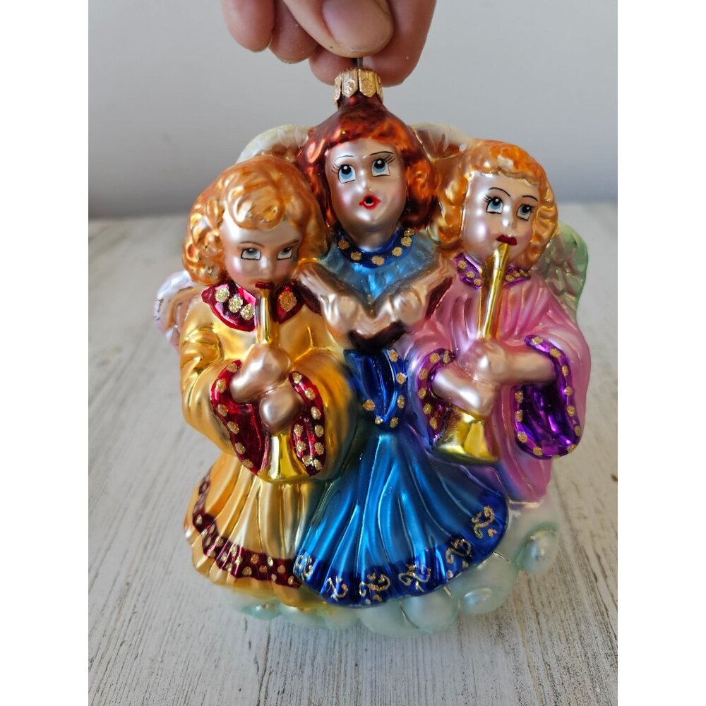 Radko hark herald angel three angel cherub ornament glass singing chorus Xmas tr